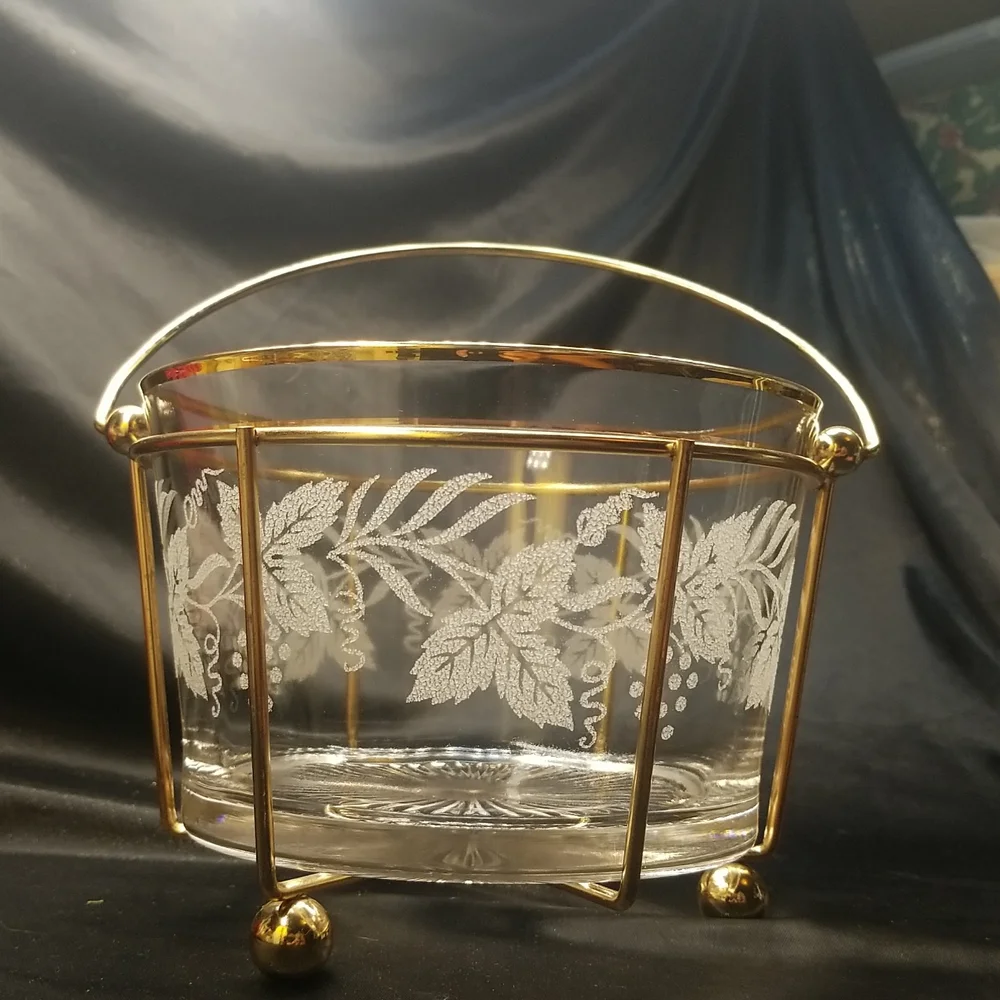 Bartlett Collins Golden Grape Ice Bucket with Gold Cage Holder